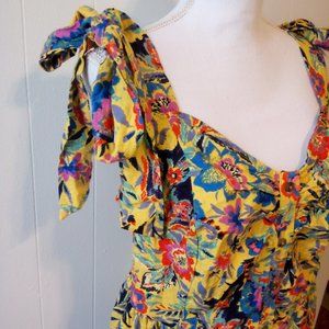 Terra & Sky - NWT Yellow Floral Tie Shoulder Midi Dress - Size: 2X